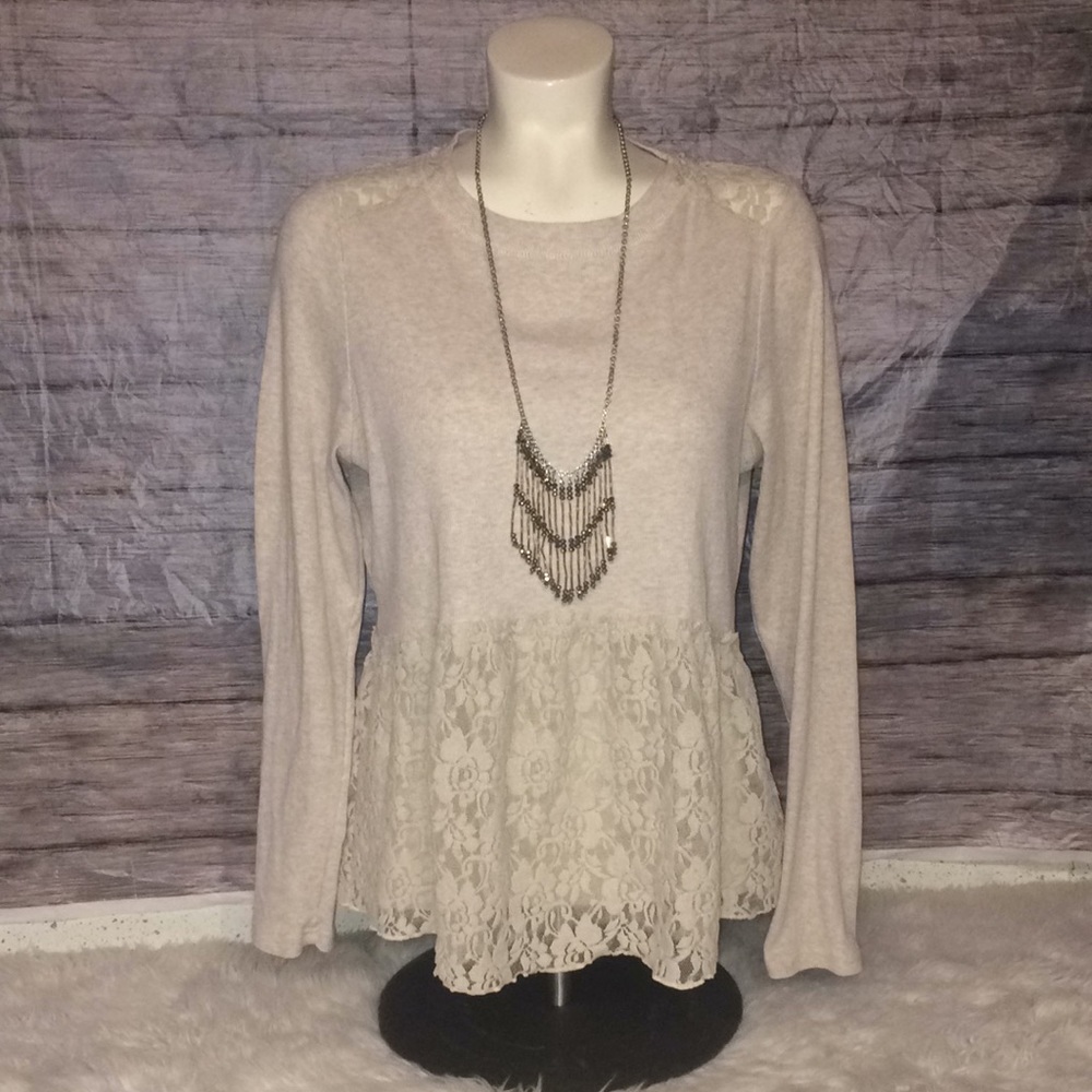 Taylor & Sage Ribbed Peplum & Lace Top